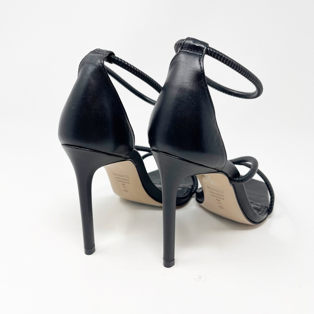 NWT SCHUTZ Gaiah Leather Strappy Heels Sandals Shoes Quilted Design Black Size 6 - Picture 9 of 15